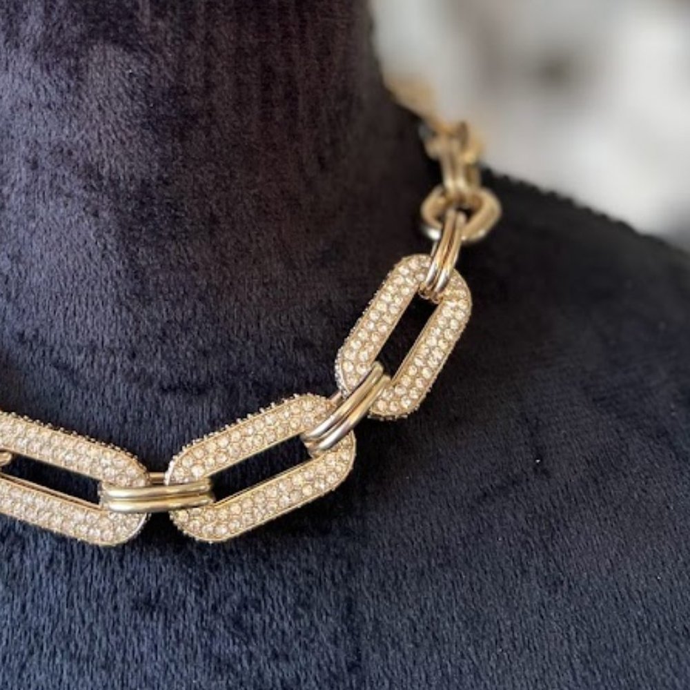 Chunky Chain Rhinestone Bib Statement Necklace - image 6